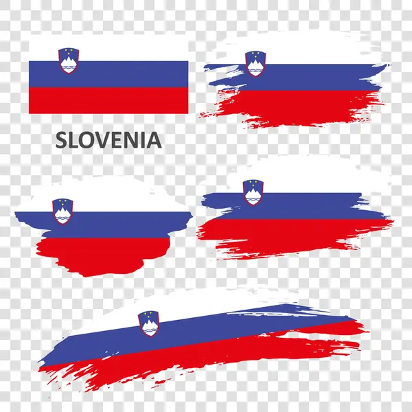 Slovenya bayrakları. Bayraklar grunge tarzında bir fırçayla çizilmiş..