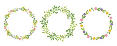 Çiçek çelenkleri. Çiçekli ve dallı bahar çelenkleri..