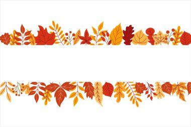 Sonbahar yapraklı vektör yatay pankart. Sonbahar yaprakları arka plan. Sonbahar sonbahar çerçeve sınırları.