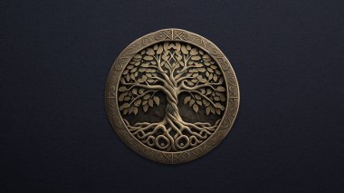 Tree of Life on dark blue leather background, desktop wallpaper. Created using generative AI tools and Adobe Photoshop. clipart