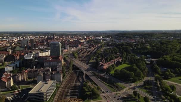 Top View Center Gdansk Railway Station Its Surroundings Autumn Sunny — Stock Video