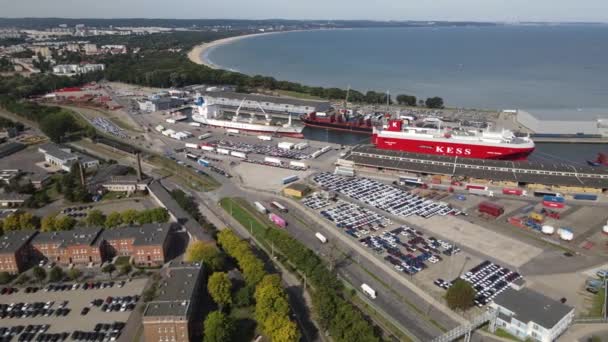 Gdansk Taki Yeni Liman Havadan Görünüşü Gemiler Liman Kanalı Eylül — Stok video