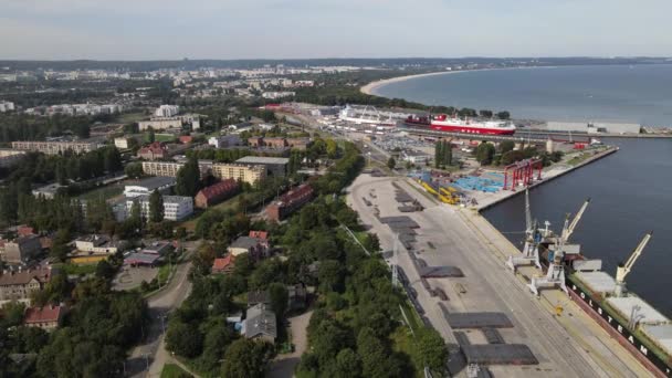 Letecký Pohled Nový Přístav Gdaňsku Lodě Přístavní Kanál Záliv Gdaňsku — Stock video