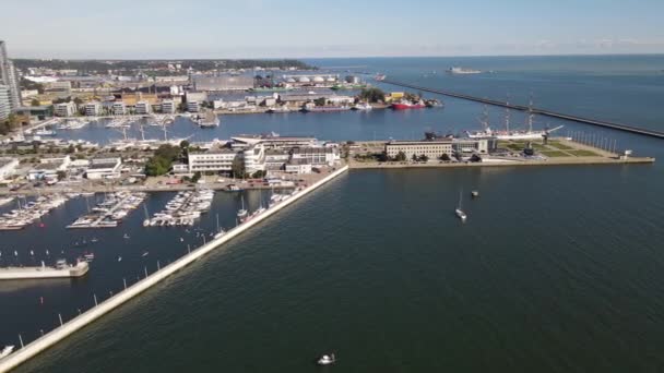 Vista Desde Parte Superior Del Puerto Gdynia Barcos Veleros Muelle — Vídeo de stock