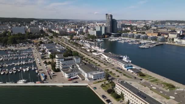 Vista Desde Parte Superior Del Puerto Gdynia Barcos Veleros Muelle — Vídeos de Stock