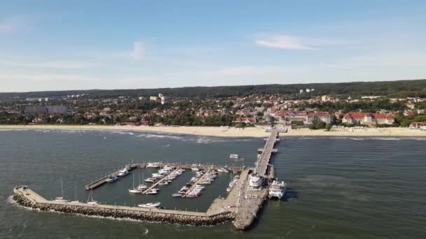 Blick Von Der Drohne Auf Der Seebrücke Sopot Der Ostsee — Stockvideo