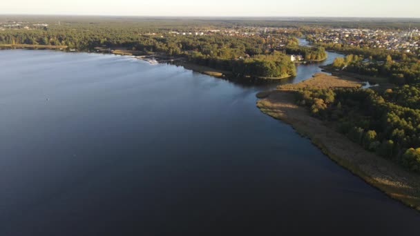 Augustow Kanalı Necko Gölü Nün Sonbaharda Güneşli Bir Günde Havadan — Stok video