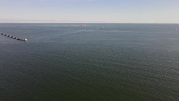 Aerial View Breakwater Baltic Sea Port Gdynia Sunny Autumn Day — Stock Video