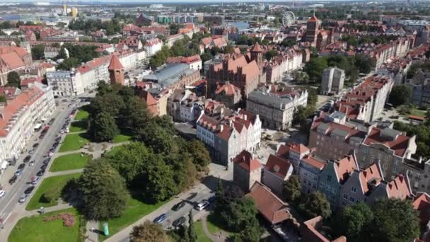 Aerial View Old Town Gdansk Summer Sunny Day — Stock Video