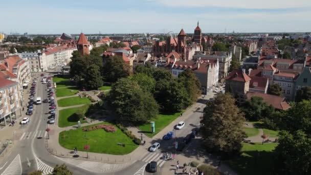 Повітряний Вид Старого Міста Гданська Літній Сонячний День — стокове відео