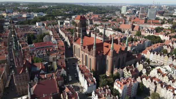 Aerial View Mary Basilica Gdansk Summer Sunny Day — Vídeo de stock