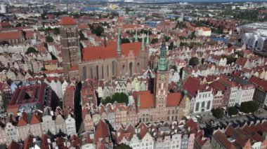 Aerial view of the Main Town Hall and St.Mary's Basilica in Gdansk on a summer,sunny day.