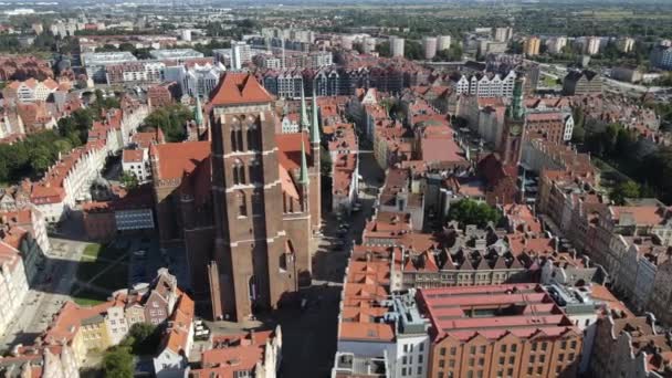 Aerial View Mary Basilica Gdansk Summer Sunny Day — Vídeo de Stock