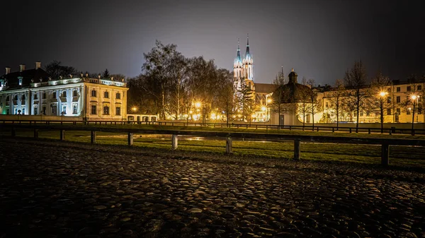 Branicki Palace and the Parisch Church in Bialystok in night lighting.
