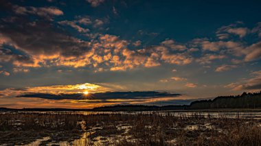 Sunset over the backwaters of the Narew River in Podlasie,Poland.