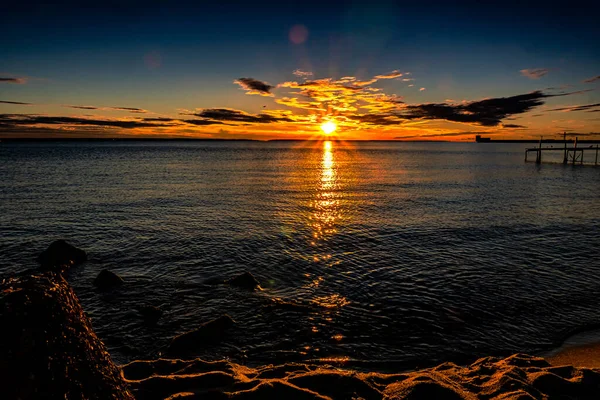 Widok Zachodzącego Słońca Plaże Półwyspu Helskiego Polsce — Zdjęcie stockowe