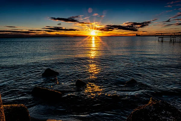 Вид Заходящего Солнца Имеет Пляжи Полуострова Хель Польше — стоковое фото