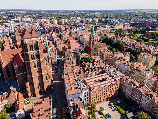 Drone Kilátás Régi Város Gdans Egy Napos Nyári Napon — Stock Fotó