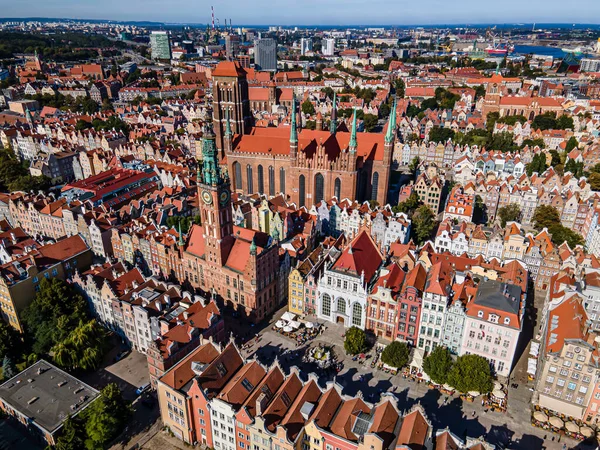 Drone Widok Stare Miasto Gdans Słoneczny Letni Dzień — Zdjęcie stockowe