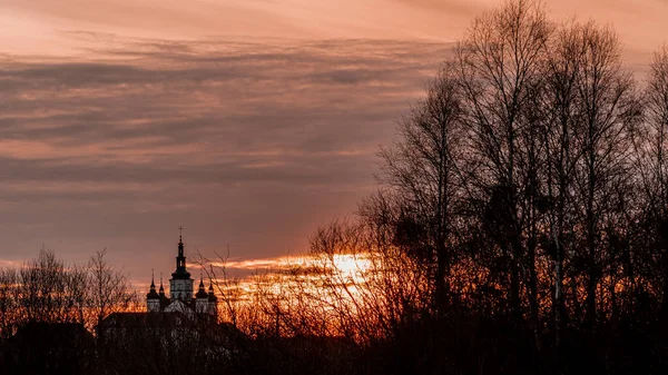 stock image Sunset over the monastery in Suprasl.