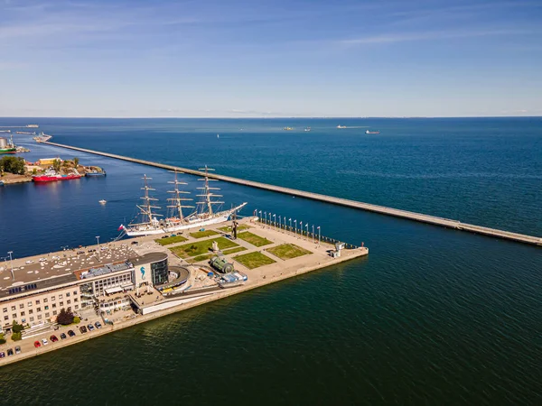 Légi Kilátás Kikötő Gdynia Egy Napos Nyári Napon — Stock Fotó