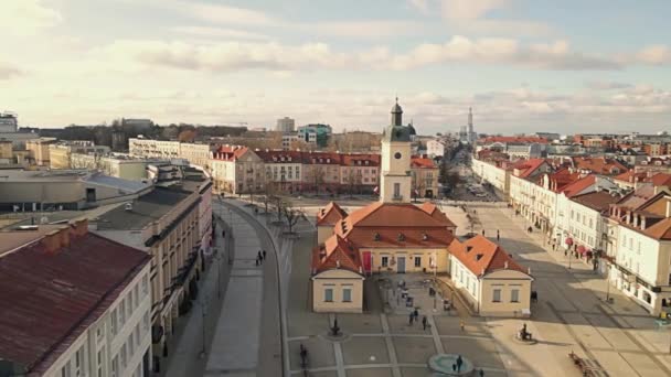 Luchtfoto Van Het Kosciuszko Marktplein Bialystok Een Zonnige Dag — Stockvideo