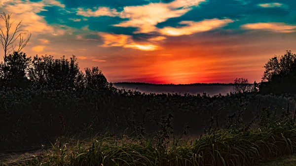 Mglisty Poranek Dolinie Nad Rzeką Supraślą Wschodzie Słońca — Zdjęcie stockowe