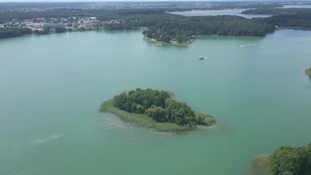 Vue Aérienne Des Bateaux Croisière Naviguant Sur Les Lacs Augustow — Video