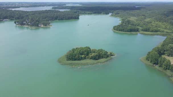 Letecký Pohled Výletní Lodě Plující Jezerech Augustow Létě Slunečný Den — Stock video