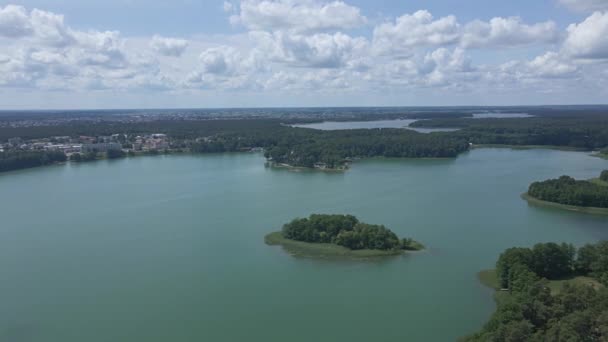 Widok Lotu Ptaka Jeziora Pobliżu Augustowa Letni Słoneczny Dzień — Wideo stockowe