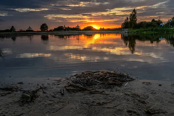 Sonnenuntergang Strand Fluss Suprasl Nowodworce Podlasie — Stockfoto