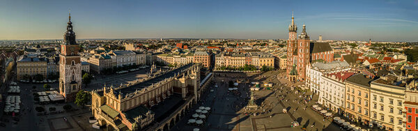Aerial panorama of the Main Market Square in Krakow on a sunny,summer day.