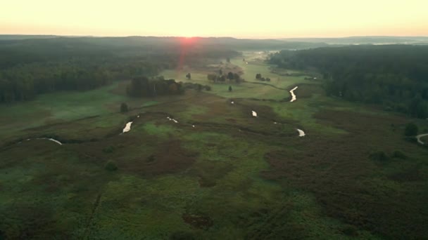 Wschód Słońca Nad Rzeką Supraślą Jesienią Wśród Łąk Lasów Podlasiu — Wideo stockowe