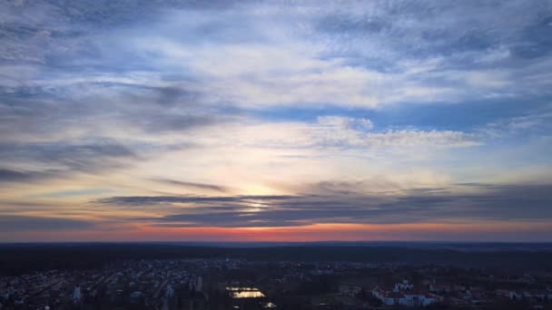 Luftaufnahme Des Sonnenuntergangs Suprasl Podlasie Februar — Stockvideo