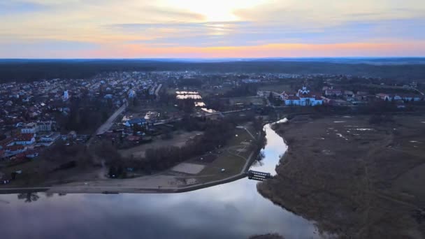 Aerial View Sunset Suprasl Podlasie Month February — Stock Video