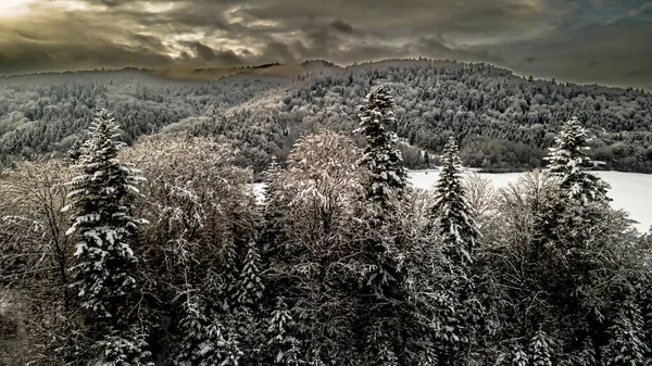 Beskid Sadecki 'deki Poprad Peyzaj Parkı' nın havadan görünüşü..