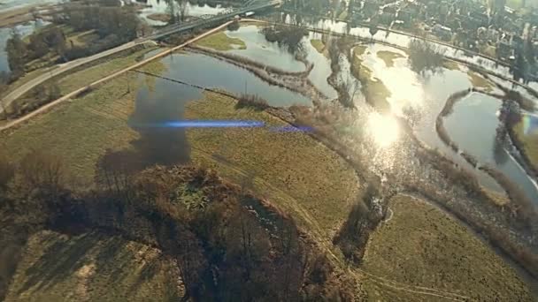 Letecký Pohled Odlehlé Vody Řeky Narew Tykočíně Slunečného Jarního Denu — Stock video