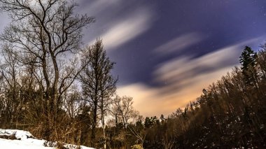 Poprad Peyzaj Parkı 'nda kışın gece manzarası.