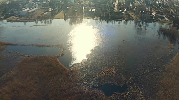 Widok Powietrza Rozlewiska Rzeki Narew Tykocinie Słoneczny Wiosenny Dzień — Wideo stockowe