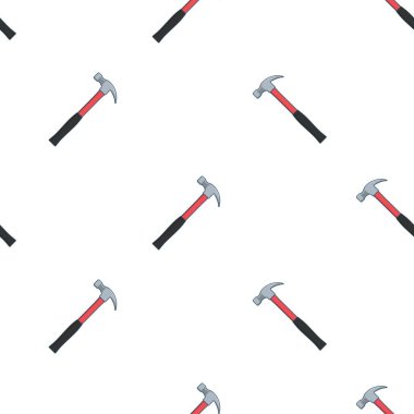 Beyaz zemin üzerinde kırmızı çekiç olan kusursuz bir desen. Vektör illüstrasyonu