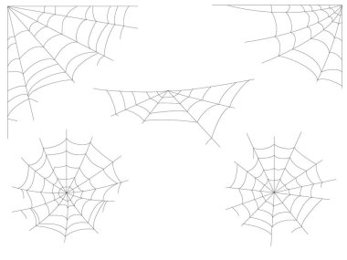 Cadılar Bayramı için örümcek ağı koleksiyonu. Vektör illüstrasyonu beyaz arkaplanda izole edildi