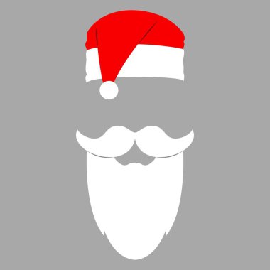 Noel Baba kırmızı şapkalı, beyaz bıyıklı ve sakallı. Noel 'in düz elemanları. Vektör illüstrasyonu