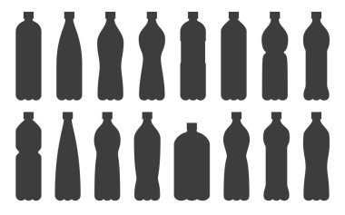 Çeşitli şekillerde plastik su şişelerinin toplanması. Vektör illüstrasyonu beyaz arkaplanda izole edildi