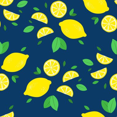 Limonlu kusursuz desen. Tekstil, ambalaj kağıdı ve diğerleri için parlak yaz tasarımı. Vektör illüstrasyonu