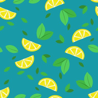 Limonlu kusursuz desen. Tekstil, ambalaj kağıdı ve diğerleri için parlak yaz tasarımı. Vektör illüstrasyonu