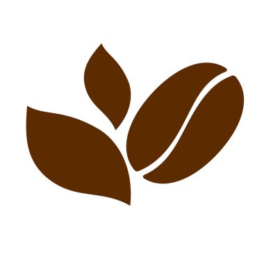 Kahve çekirdeği ve kahverengi yaprak ikonu. Kızarmış organik fasulye. Beyaz arkaplanda izole edilmiş vektör illüstrasyonu