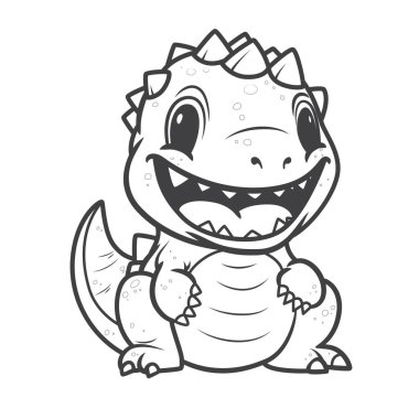 Küçük sevimli mutlu dino. Boyama kitabı için çocuk dinozor. Beyaz arkaplanda izole edilmiş vektör illüstrasyonu