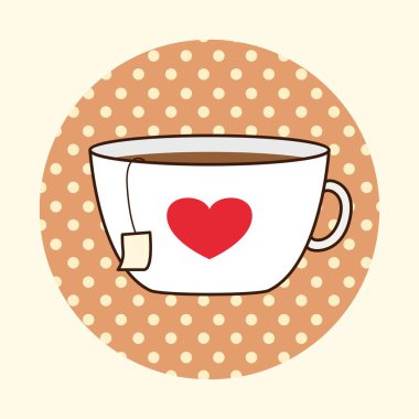 Yuvarlak bir arkaplanda kalbi ve çay poşeti olan bir kupa. Vektör illüstrasyonu