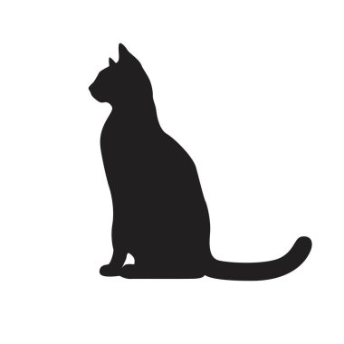 Kedi profili siyah siluet. Beyaz arkaplanda izole edilmiş vektör illüstrasyonu  