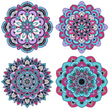 Renkli mandala koleksiyonu. Vektör illüstrasyonu beyaz arkaplanda izole edildi